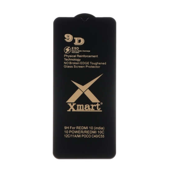 تصویر گلس گوشی شیشه ای Full Cover X Mart 9D-ESD برای Xiaomi Redmi 10C / Redmi 12C / Redmi 11A / Redmi 10 Power / Poco C40 / Poco C55