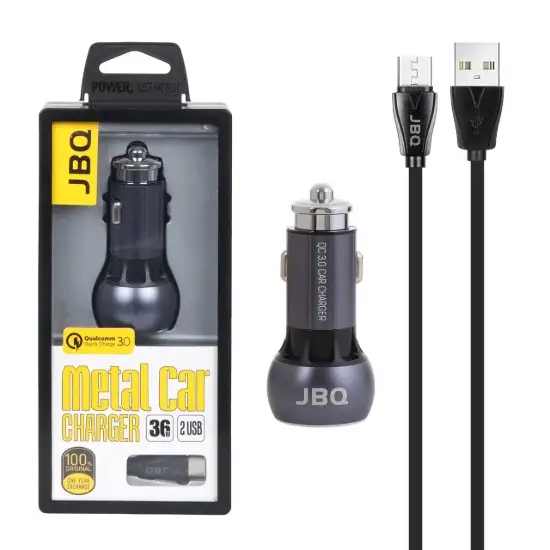 تصویر شارژر فندکی 36 وات دو پورت جی بی کیو مدل C503Q همراه با کابل MicroUSB به USB 