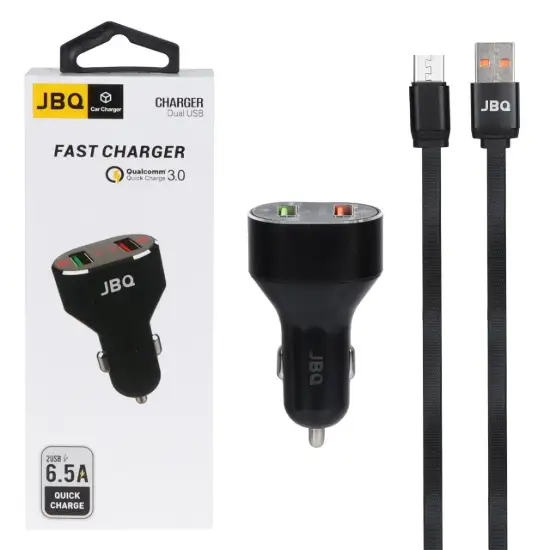 تصویر شارژر فندکی 33 وات دو پورت جی بی کیو مدل C-65  همراه کابل شارژ USB به USB-C