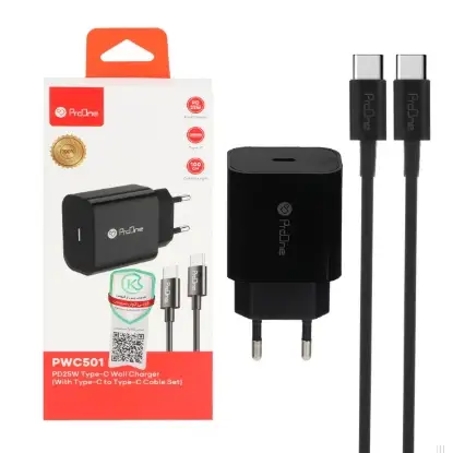 نمایش جزئیات شارژر دیواری 25W فست و PD تک پورت پرووان مدل PWC501 به همراه کابل شارژ USB-C