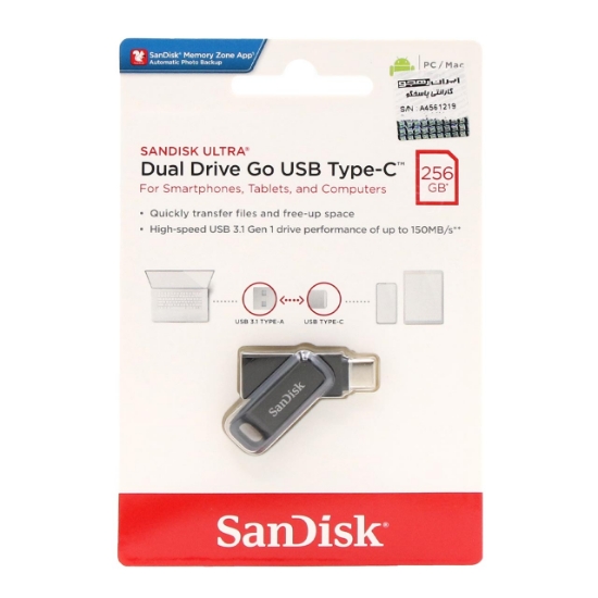 تصویر فلش مموری سن دیسک مدل Ultra Dual Drive GO USB Type-C USB3.1 ظرفیت 256 گیگابایت