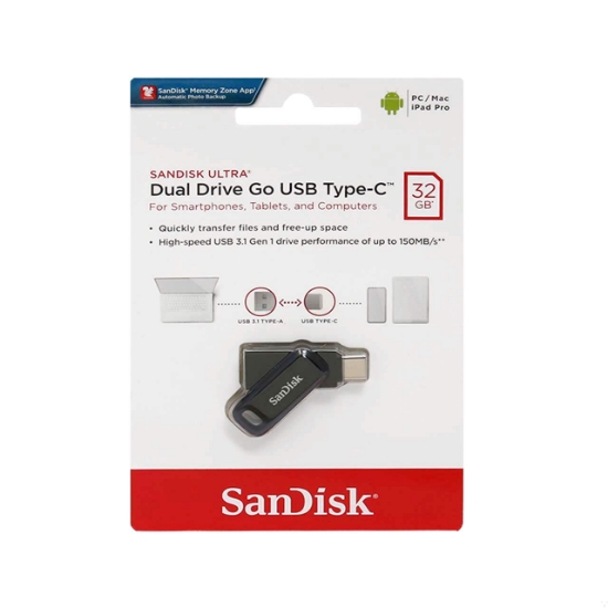 تصویر فلش مموری سن دیسک مدل Ultra Dual Drive GO USB Type-C USB3.0 ظرفیت 32 گیگابایت