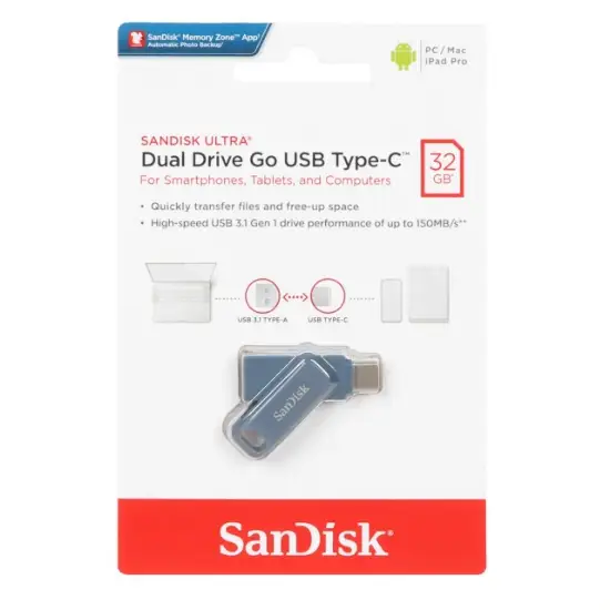 تصویر فلش مموری سن دیسک مدل Ultra Dual Drive GO USB Type-C USB3.1 ظرفیت 32 گیگابایت