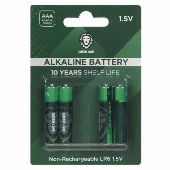 تصویر باتری نیم قلمی گرین لاین AAA مدل Alkaline LR6 بسته 4 عددی