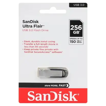 نمایش جزئیات فلش مموری سن دیسک مدل Ultra Flair USB3.0 ظرفیت 256 گیگابایت