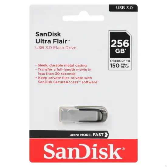تصویر فلش مموری سن دیسک مدل Ultra Flair USB3.0 ظرفیت 256 گیگابایت