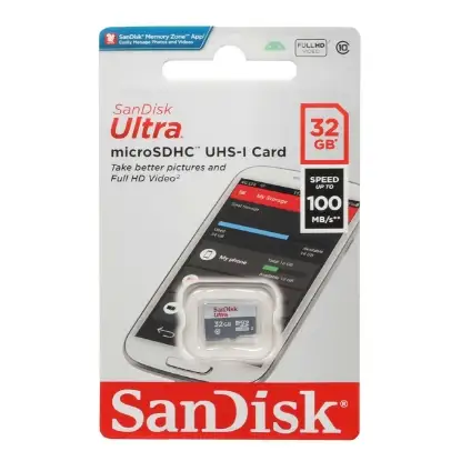 نمایش جزئیات کارت حافظه microSDHC سن دیسک مدل Ultra UHS-I سرعت 100MB/s ظرفیت 32 گیگابایت