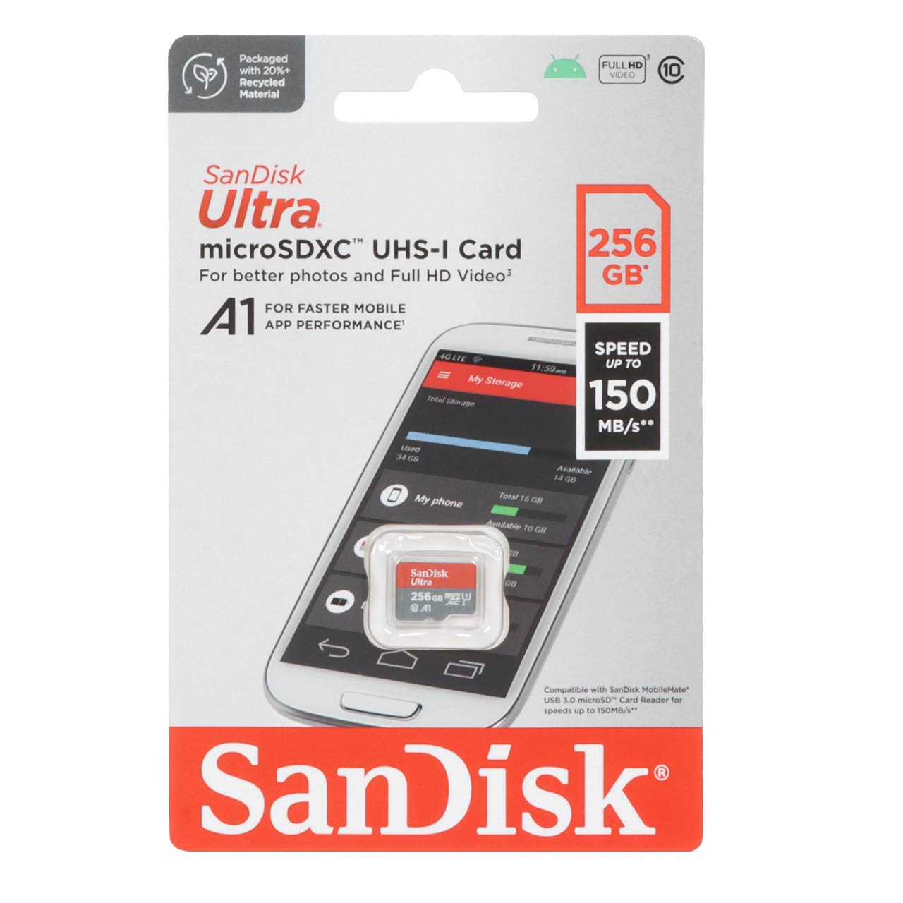 کارت حافظه microSDXC سن دیسک مدل Ultra UHS-I سرعت 150MB/s ظرفیت 256 گیگابایت