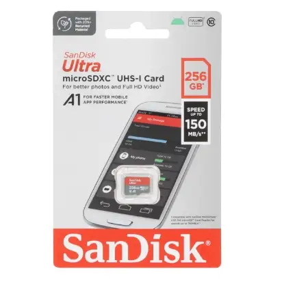 نمایش جزئیات کارت حافظه microSDXC سن دیسک مدل Ultra UHS-I سرعت 150MB/s ظرفیت 256 گیگابایت