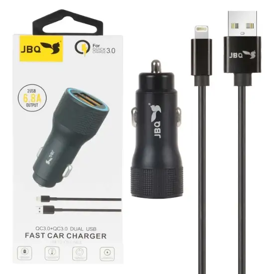 تصویر شارژر فندکی 18 وات دو پورت جی بی کیو مدل CC-D5 همراه کابل شارژر USB-C
