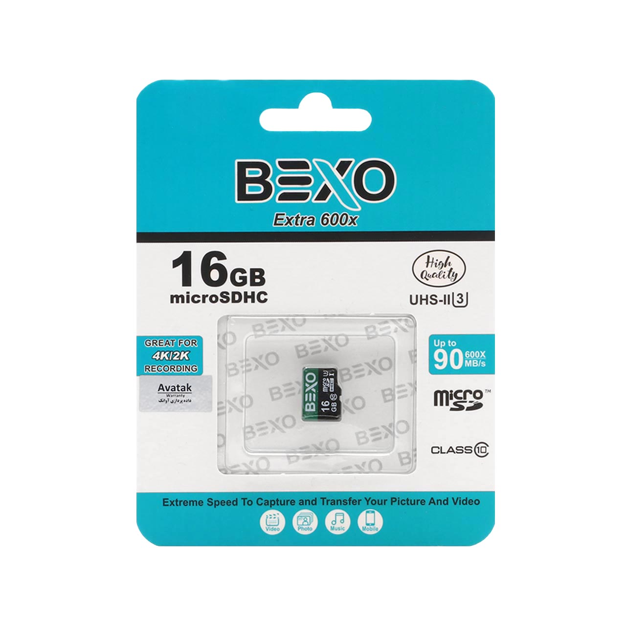 کارت حافظه microSDHC بکسو مدل Extra 600X کلاس 10 استاندارد UHS-II U3 سرعت (90MB/s) ظرفیت 16 گیگابایت