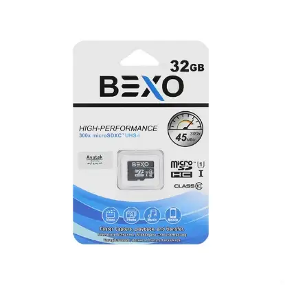 نمایش جزئیات کارت حافظه microSDHC بکسو مدل 300X کلاس 10 استاندارد UHS-I U1 سرعت (45MB/s) ظرفیت 32 گیگابایت