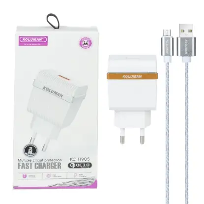 نمایش جزئیات شارژر دیواری فست تک پورت کلومن مدل KC-H905 به همراه کابل شارژ MicroUSB