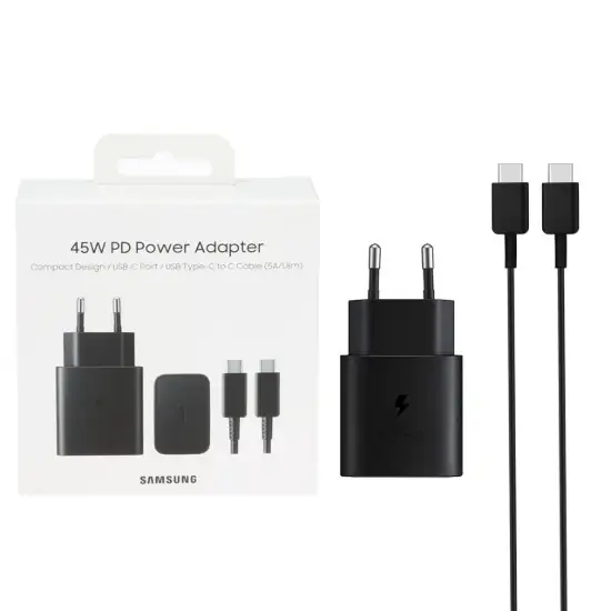 تصویر شارژر دیواری 45 وات دو پین مدل T4511 همراه کابل شارژ USB-C