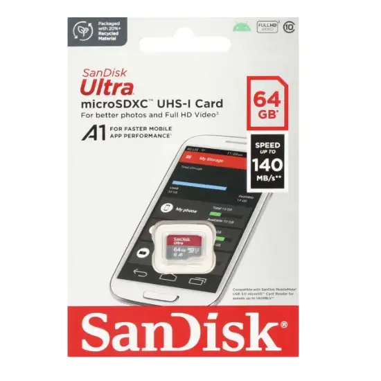 تصویر کارت حافظه Ultra microSDXC UHS-I سن دیسک مدل UHS-I Full HD سرعت 140MB/s ظرفیت 64 گیگابایت