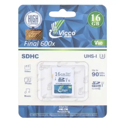 نمایش جزئیات کارت حافظه SDXC ویکومن مدل Final 600X UHS-I U3 سرعت 90MB/S ظرفیت 16 گیگابایت مخصوص دوربین عکاسی