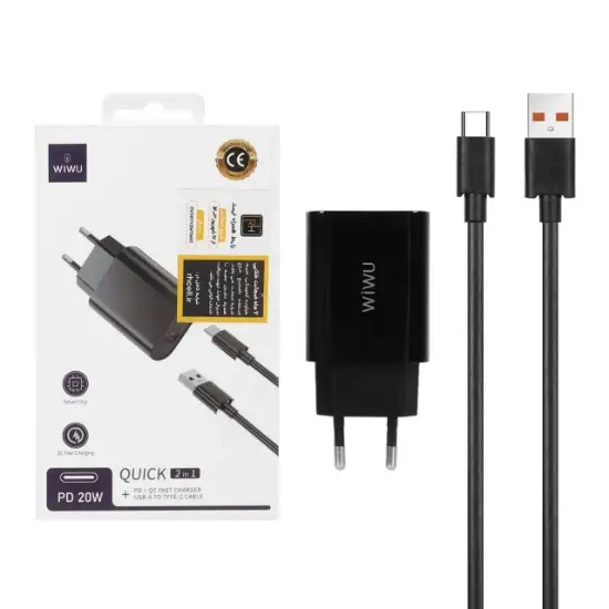 تصویر شارژر دیواری 20 وات ویوو مدل Quick Charger U002 به همراه کابل تبدیل Type-C