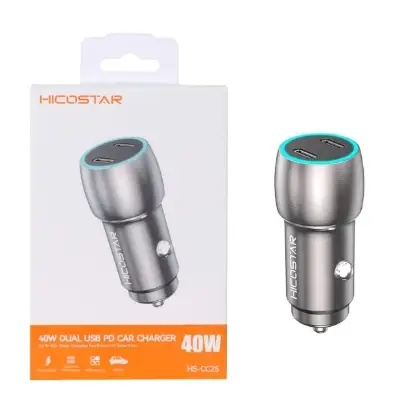 نمایش جزئیات شارژر فندکی 40 وات دو پورت هایکواستار مدل HS-CC25