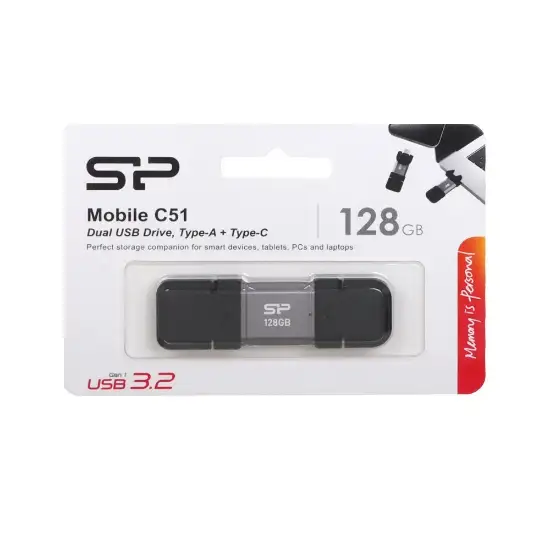 تصویر فلش مموری سیلیکون پاور مدل Mobile C51 Dual USB3.2 Type-C ظرفیت 128 گیگابایت