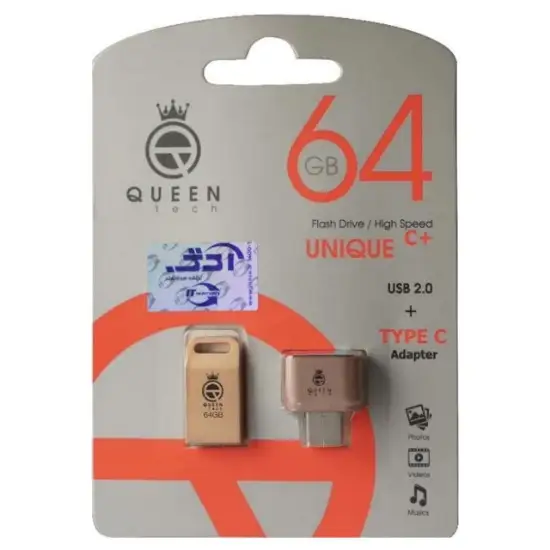 تصویر فلش مموری کوئین تک مدل Fact C-PLUS ظرفیت 64 گیگابایت به همراه مبدل USB2.0+Type C