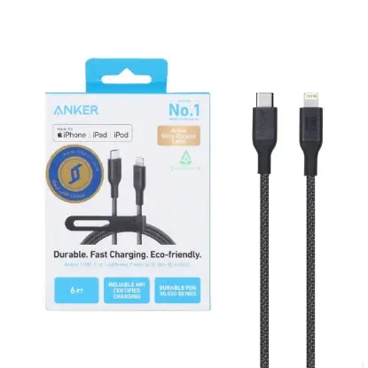 نمایش جزئیات کابل تبدیل USB-C به لایتنینگ انکر مدل A80B6 طول 1.8 متر