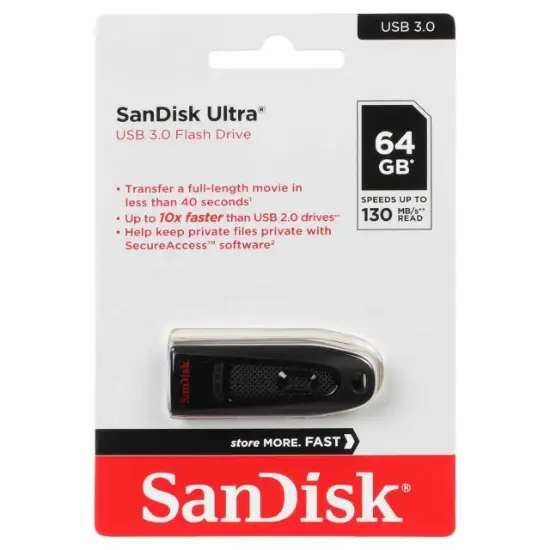 تصویر فلش مموری سن دیسک مدل Ultra USB3.0 ظرفیت 64 گیگابایت