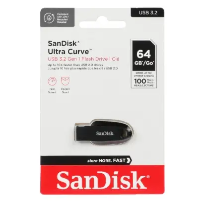 نمایش جزئیات فلش مموری سن دیسک مدل Ultra Curve USB3.2 ظرفیت 64 گیگابایت