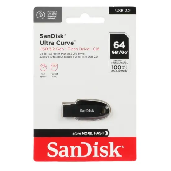 تصویر فلش مموری سن دیسک مدل Ultra Curve USB3.2 ظرفیت 64 گیگابایت