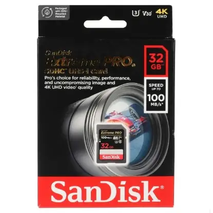 نمایش جزئیات کارت حافظه SDHC سن دیسک مدل Extreme PRO SDHC UHS-I سرعت 100MB/S ظرفیت 32 گیگابایت مخصوص دوربین عکاسی