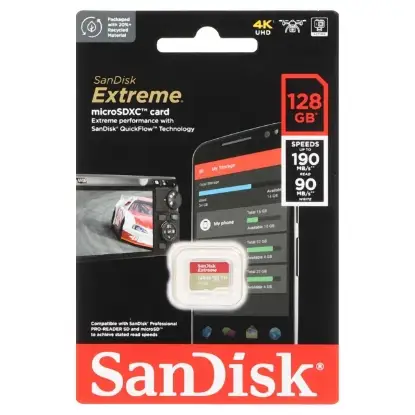 نمایش جزئیات کارت حافظه microSDXC سن دیسک مدل Extreme U3 A2 V30 سرعت 190MBps ظرفیت 128 گیگابایت