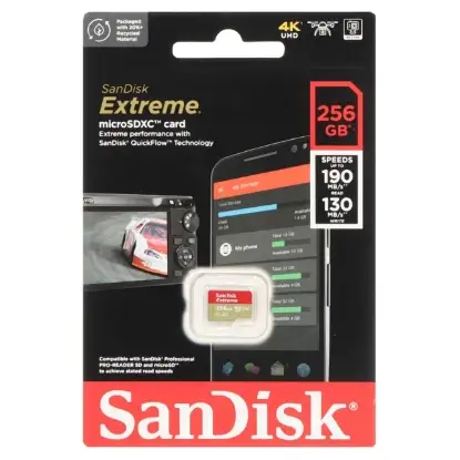 نمایش جزئیات کارت حافظه microSDXC سن دیسک مدل Extreme U3 A2 V30 سرعت 190MBps ظرفیت 256 گیگابایت