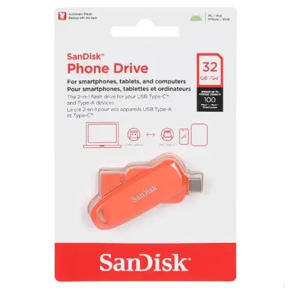 نمایش جزئیات فلش مموری سن دیسک مدل Phone Drive USB Type-C USB3.2 ظرفیت 32 گیگابایت