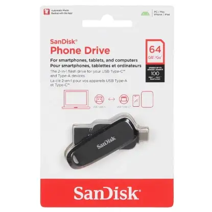 نمایش جزئیات فلش مموری سن دیسک مدل Phone Drive USB Type-C USB3.2 ظرفیت 64 گیگابایت
