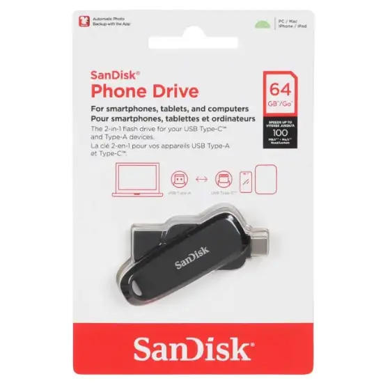 تصویر فلش مموری سن دیسک مدل Phone Drive USB Type-C USB3.2 ظرفیت 64 گیگابایت