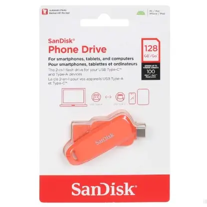 نمایش جزئیات فلش مموری سن دیسک مدل Phone Drive USB Type-C USB3.2 ظرفیت 128 گیگابایت