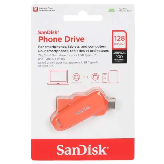 تصویر فلش مموری سن دیسک مدل Phone Drive USB Type-C USB3.2 ظرفیت 128 گیگابایت