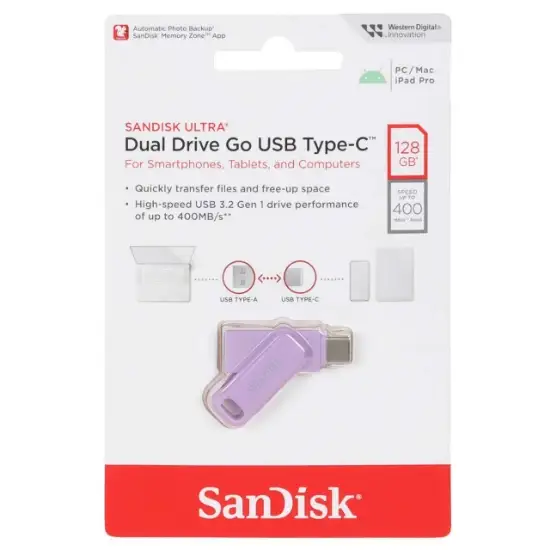 تصویر فلش مموری سن دیسک مدل Ultra Dual Drive GO USB Type-C USB3.1 ظرفیت 128 گیگابایت