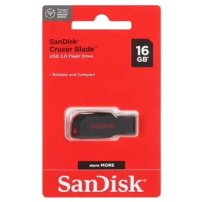 نمایش جزئیات فلش مموری سن دیسک مدل Cruzer Blade USB2.0 ظرفیت 16 گیگابایت
