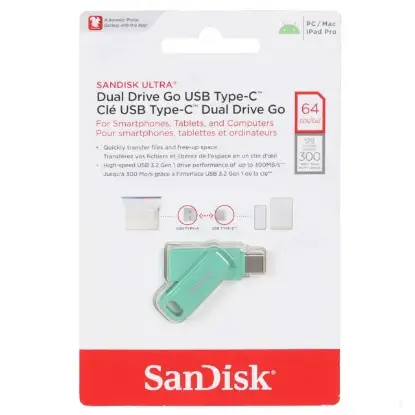 نمایش جزئیات فلش مموری سن دیسک مدل Ultra Dual Drive Go USB Type-C USB3.2 ظرفیت 64 گیگابایت