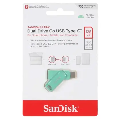 نمایش جزئیات فلش مموری سن دیسک مدل Ultra Dual Drive Go USB Type-C USB3.2 ظرفیت 128 گیگابایت