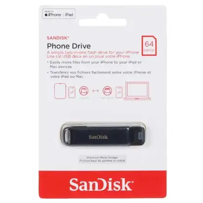 نمایش جزئیات فلش مموری سن دیسک مدل Phone Drive USB Type-C Lightning ظرفیت 64 گیگابایت