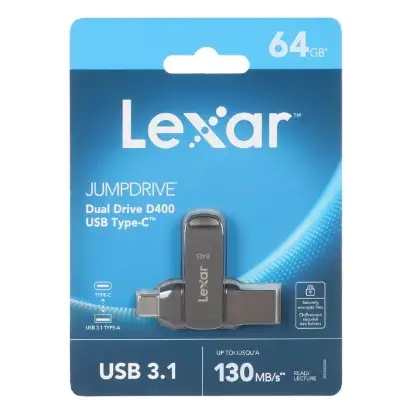 نمایش جزئیات فلش مموری لکسار مدل JUMPDRIVE D400 USB Type-C USB3.1 ظرفیت 64 گیگابایت
