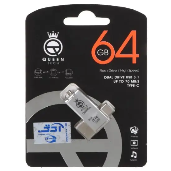 تصویر فلش مموری کوئین تک مدل Dual Drive USB3.1 Type-C ظرفیت 64 گیگابایت