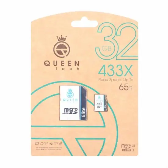 تصویر کارت حافظه microSDHC کوئین تک مدل 433X کلاس 10 استاندارد U1 سرعت 65MBps ظرفیت 32 گیگابایت به همراه کارتخوان