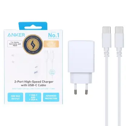 نمایش جزئیات شارژر دیواری 20 وات انکر دو پورت مدل B2348 تکنولوژی IQ3 به همراه کابل Type-C به Type-C
