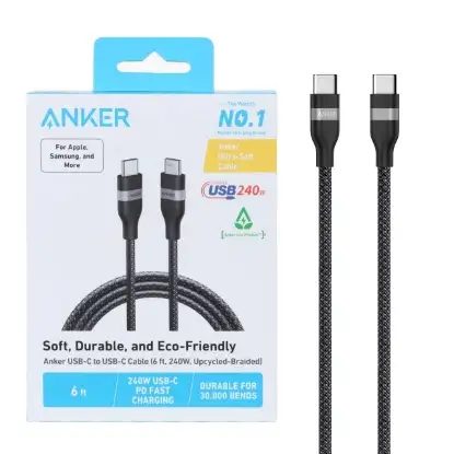 نمایش جزئیات کابل تبدیل انکر USB-C به USB-C مدل A82E2 طول 1.8 متر