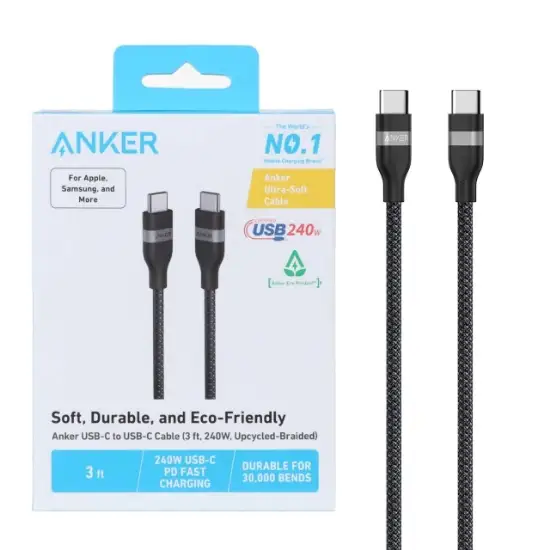 تصویر کابل تبدیل انکر USB-C به USB-C مدل A82E2H11 طول 90 سانتیمتر