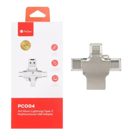 تصویر مبدل USB2 به USB-C / micro USB / لایتنینگ پرووان مدل PCO04