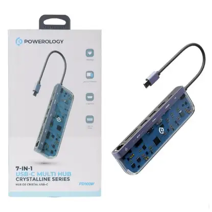 نمایش جزئیات هاب 7 پورت USB-C پاورولوجی مدل کریستال P71USHTP
