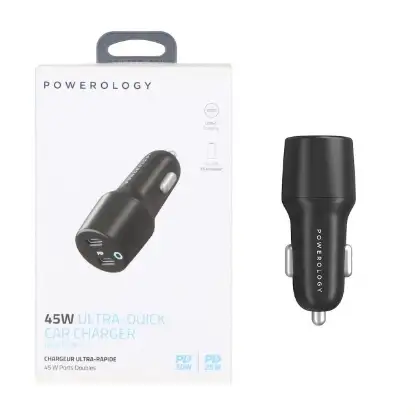 نمایش جزئیات شارژر فندکی دو پورت 45 وات پاورولوژی مدل PCCSR006